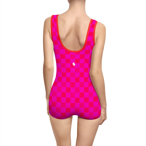Cerise & Red Checkered Board vintage swimsuit