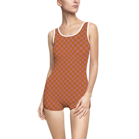 Copper & Pink Checkered Board vintage swimsuit