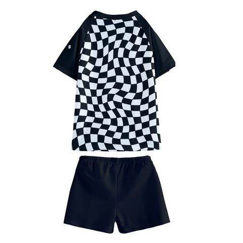 Scout Black & White Checkered Board Kid/Tween swim t-shirt and shorts set