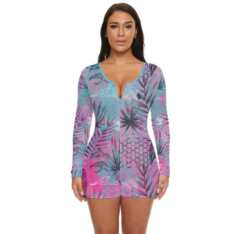 Mint & Pink Surfing Dreams long sleeve boyleg swimsuit