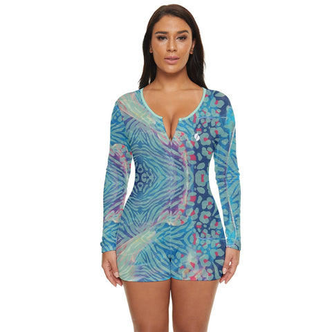 Psychedelic Tiger & Leopard long sleeve boyleg swimsuit