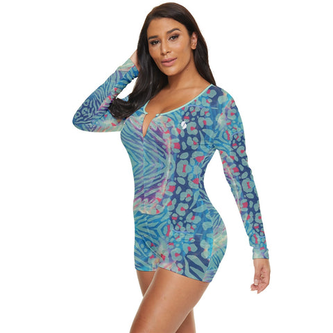 Psychedelic Tiger & Leopard long sleeve boyleg swimsuit