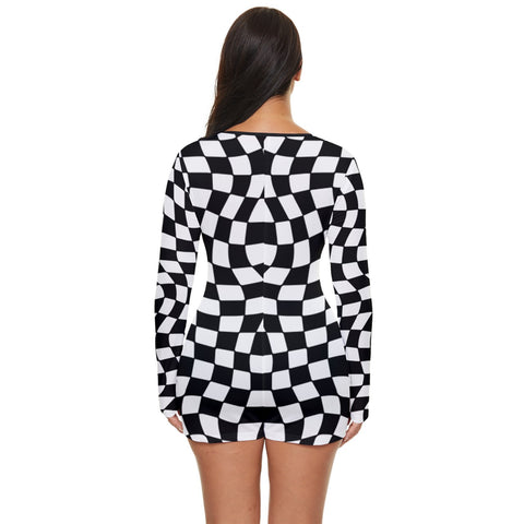 Black & White Checkered Board long sleeve boyleg swimsuit