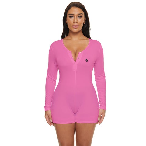 Summer Bright Candy Pink long sleeve boyleg swimsuit