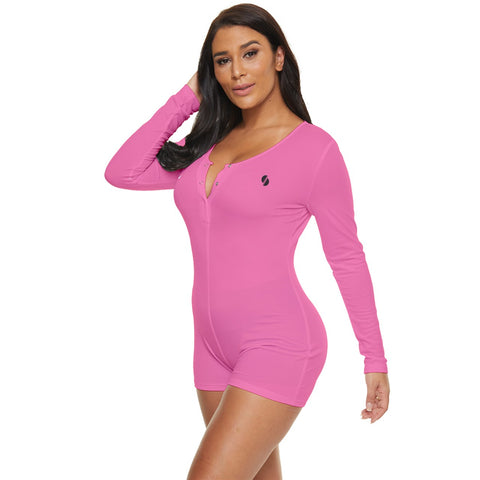 Summer Bright Candy Pink long sleeve boyleg swimsuit