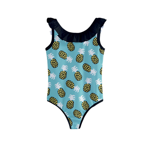 Sammy Neon Greens Kid/Tween frilly full swimsuit