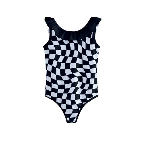 Scout Black & White Kid/Tween frilly full swimsuit