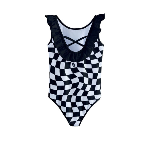 Scout Black & White Kid/Tween frilly full swimsuit