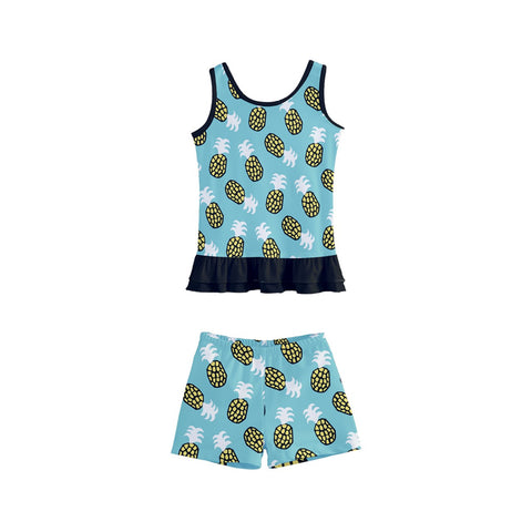 Sammy Yellow and Teal Pineapples Kid/Tween frilly boyleg swimsuit