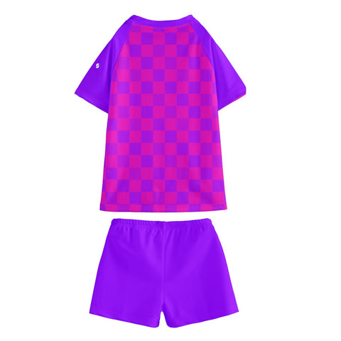 Nova Cerise & Purple Checkered Board Kid/Tween swim t-shirt and shorts set