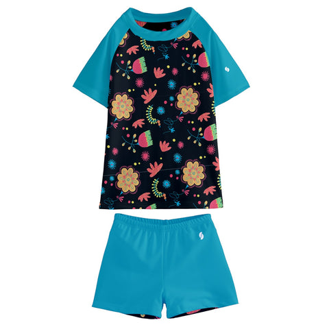 Daisy Bright Floral Kid/Tween swim t-shirt and shorts set