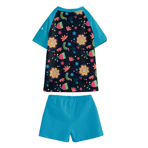 Daisy Bright Floral Kid/Tween swim t-shirt and shorts set