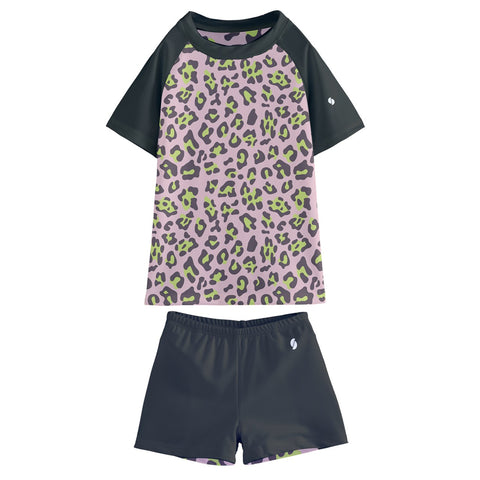 Dakota Leopard Kid/Tween swim t-shirt and shorts set