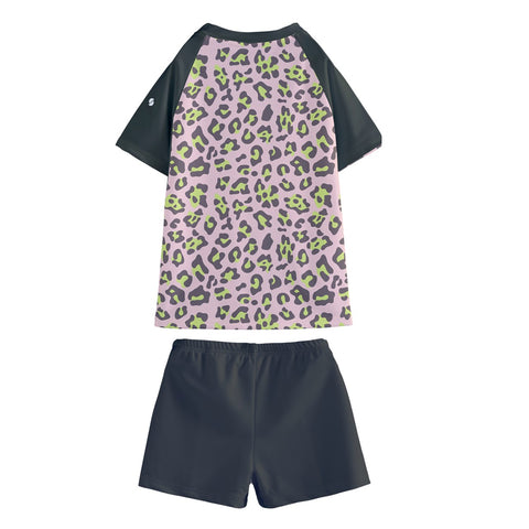 Dakota Leopard Kid/Tween swim t-shirt and shorts set