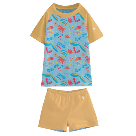 Izzy Bright Floral Kid/Tween swim t-shirt and shorts set