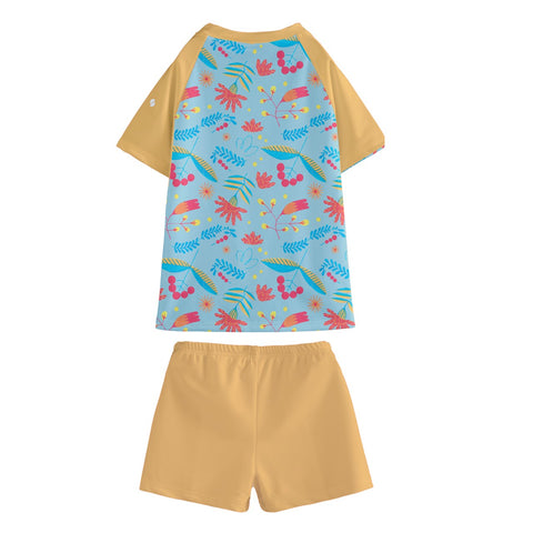 Izzy Bright Floral Kid/Tween swim t-shirt and shorts set