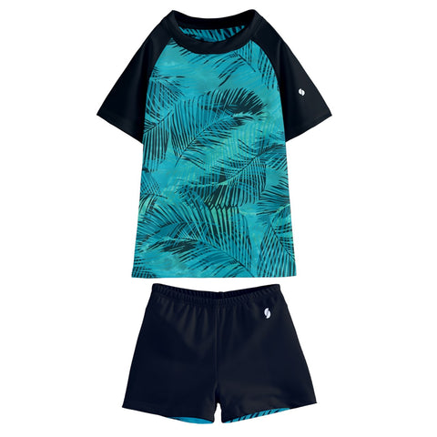 Oakley Neon Greens Kid/Tween swim t-shirt and shorts set