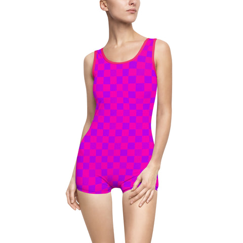 Cerise & Purple Checkered Board vintage swimsuit