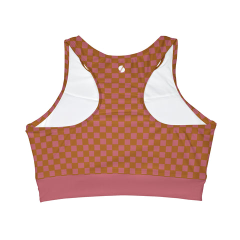 Copper & Pink Checkered Board High Neck Crop Bikini Top