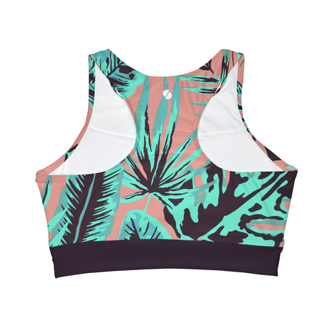 Psychedelic Jungle Mint & Coral High Neck Crop Bikini Top