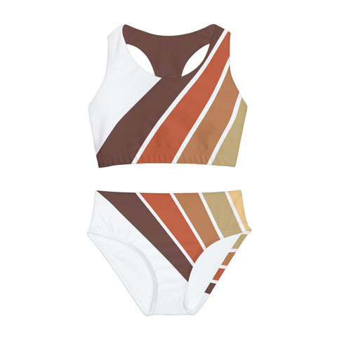 Milo Brown Retro Stripes Kid/Tween Two Piece Swimsuit