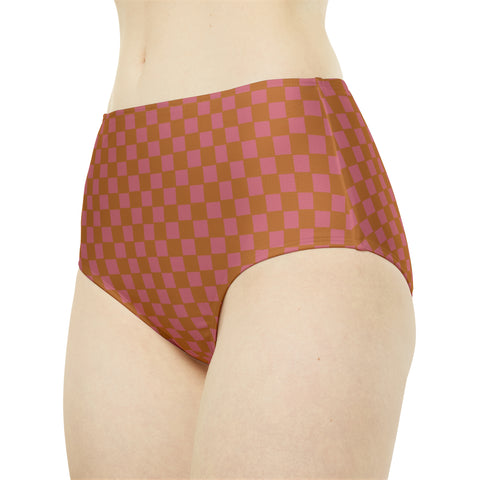 Copper & Pink Checkered Board High-Waist Hipster Bikini Bottom