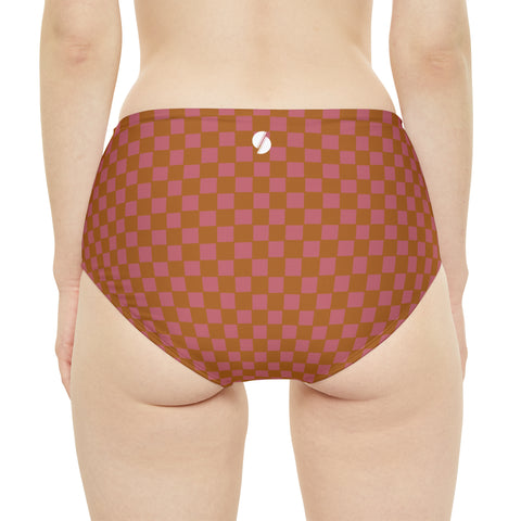 Copper & Pink Checkered Board High-Waist Hipster Bikini Bottom