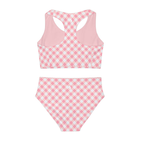 Rosie Light Pink Checkered Kid/Tween Two Piece Swimsuit – SUP Surf Swim