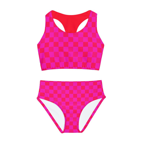 Taylor Cerise & Red Checkered Board kid/tween two piece swimsuit