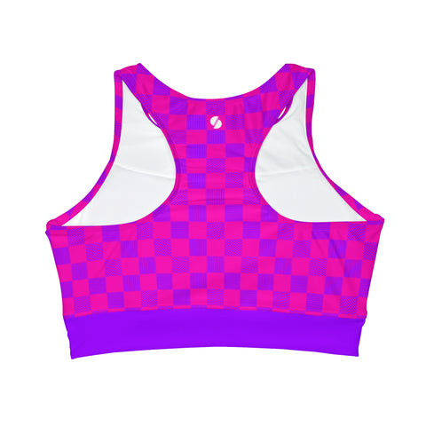 Cerise & Purple Checkered Board High Neck Crop Bikini Top