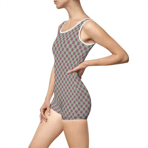 Retro Purple & Green Checkered Board vintage swimsuit