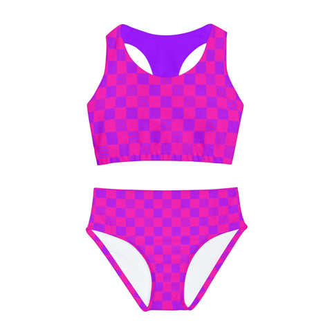Nova Cerise & Purple Checkered Board kid/tween two piece swimsuit