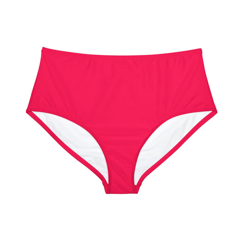 Summer Bright Cherry Pink High-Waist Hipster Bikini Bottom