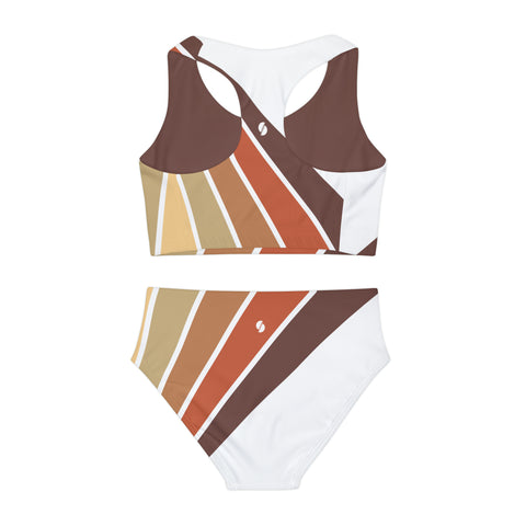 Milo Brown Retro Stripes Kid/Tween Two Piece Swimsuit