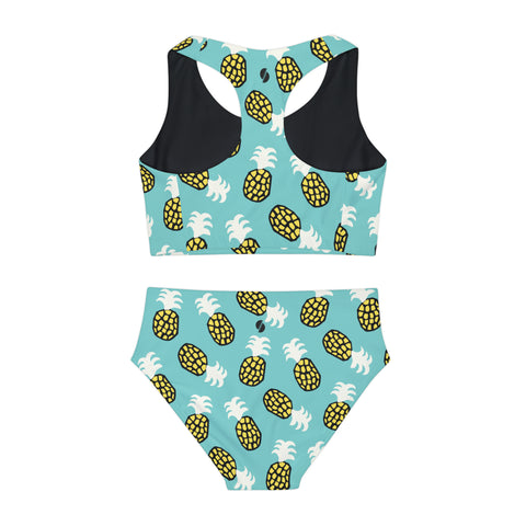 Sammy Yellow and Teal Pineapples Kid/Tween Two Piece Swimsuit