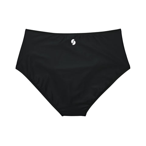Solid Black High-Waist Hipster Bikini Bottom