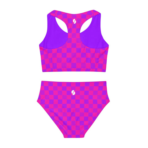 Nova Cerise & Purple Checkered Board kid/tween two piece swimsuit