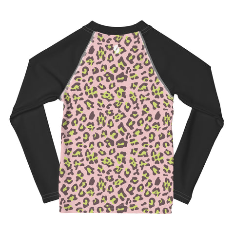 Dakota Lime & Pink Leopard kid long-sleeve rash guard swim top