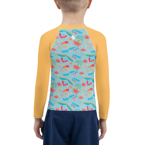 Izzy Bright Floral & Orange kid long-sleeve rash guard swim top