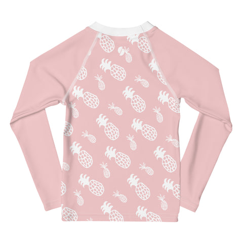 Poppie Light Pink Pineapple kid long sleeve rash guard swim top