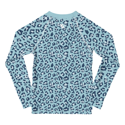 Prince Blue Leopard kid long sleeve rash guard swim top