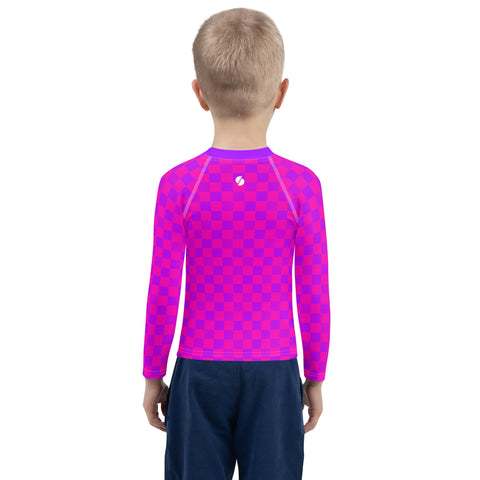 Nova Cerise & Purple Blue Checkered Board kid long sleeve rash guard swim top