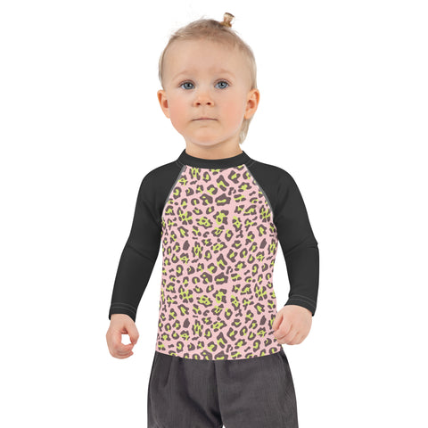 Dakota Lime & Pink Leopard kid long-sleeve rash guard swim top