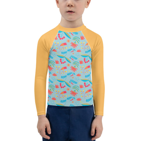 Izzy Bright Floral & Orange kid long-sleeve rash guard swim top