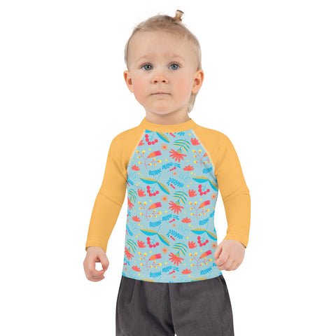 Izzy Bright Floral & Orange kid long-sleeve rash guard swim top