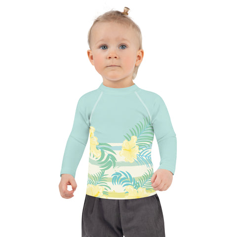 Maya Blue & Yellow Hibiscus kid long-sleeve rash guard swim top