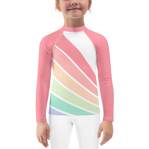 Willow Pastel Rainbow Stripes kid long sleeve rash guard swim top