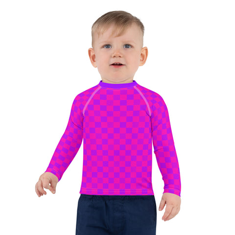 Nova Cerise & Purple Blue Checkered Board kid long sleeve rash guard swim top