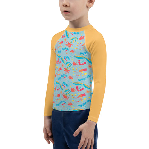 Izzy Bright Floral & Orange kid long-sleeve rash guard swim top