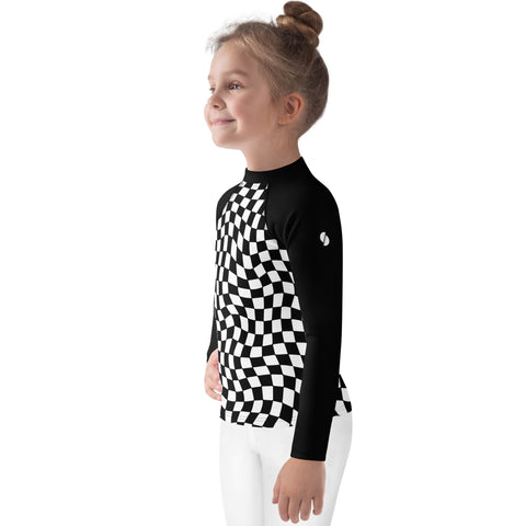 Scout Black & White Checkered kid long sleeve rash guard swim top
